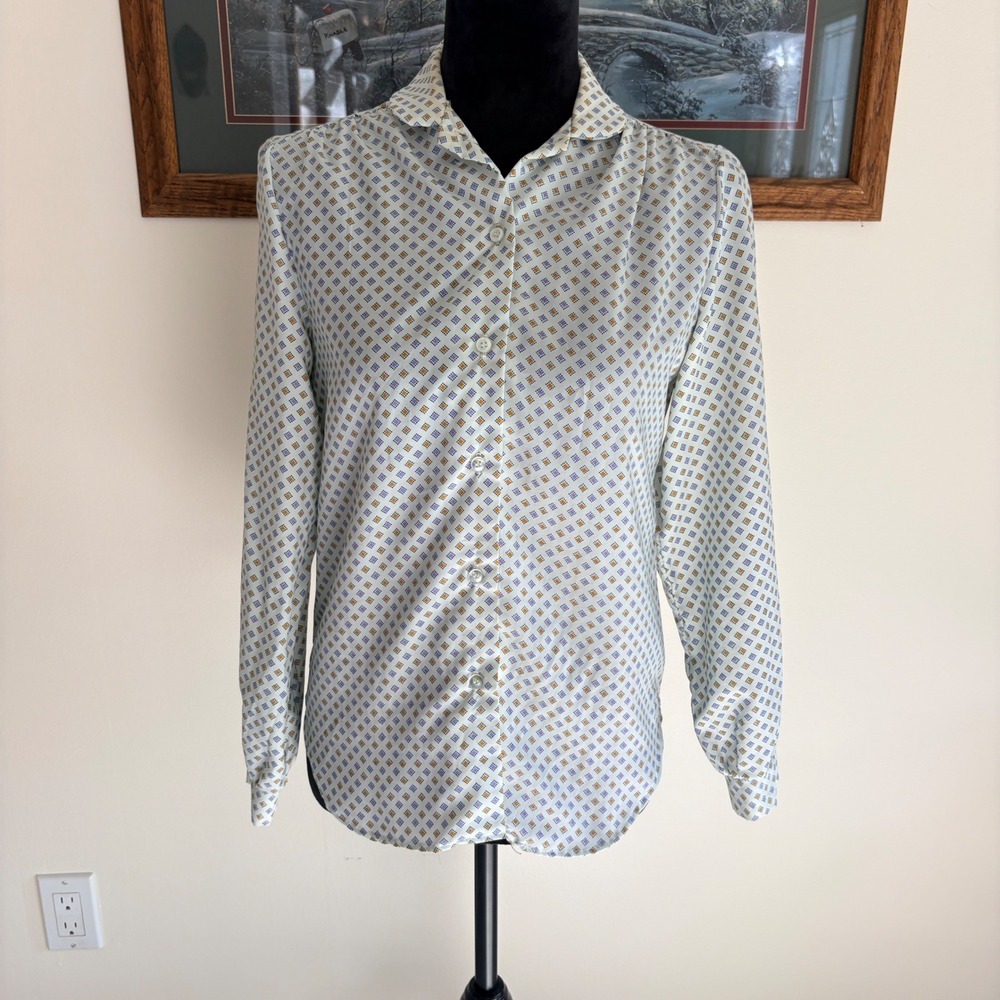 Land n Sea Vintage Geometric Blouse Womens 32 Small Long Sleeve Button Up USA